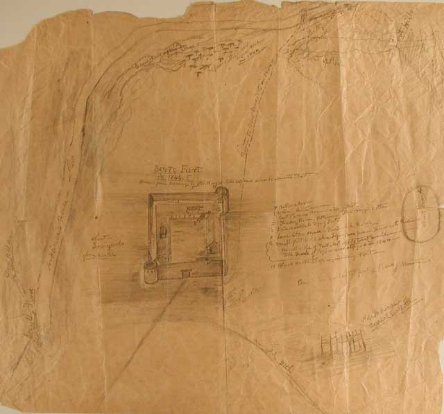 This Old Bent’s Fort Map drawn around 1850 by Will Boggs, an associate of Kit Carson, gives a sense of the design and surroundings of Bent’s Old Fort  Most of the Boggs’ detail focuses on the structure itself and the illustration suggests the fort was built to be largely self-sufficient.  