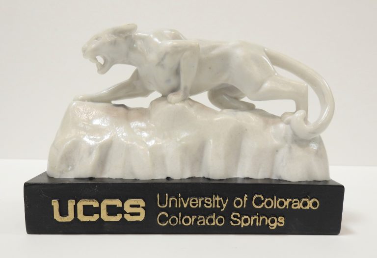 UCCS Mountain Lion Mascot, 2020. CSPM Collection, UCCS Graduation Announcement, 1995, S995.283.17.