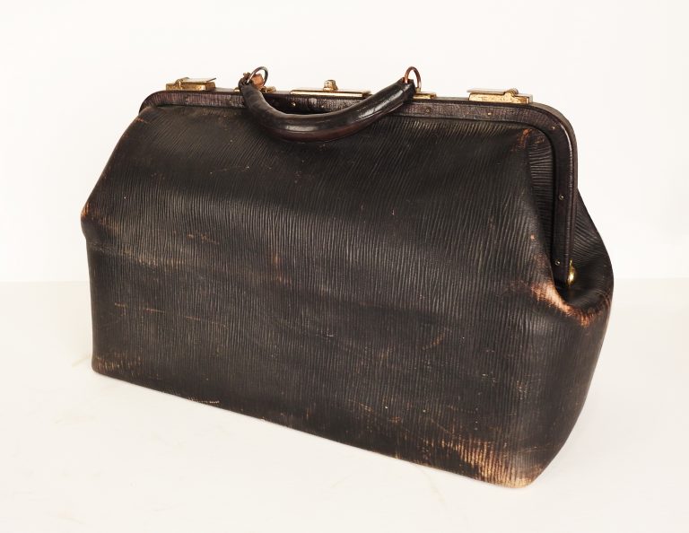 Leather Doctor's Bag used by Dr. Alexis Forster, ca. 1925. Gift of the Estate of Liana Forster.