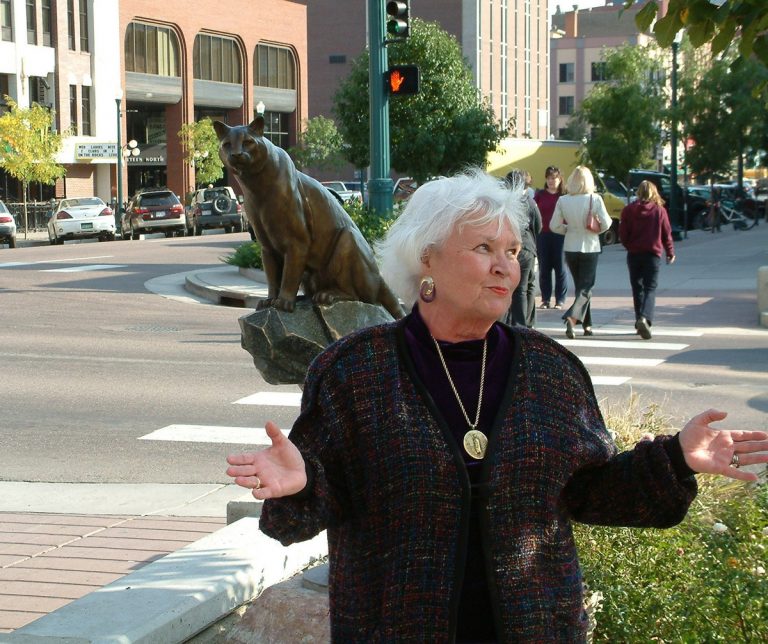 Art on the Streets co-founder and City Council member Judy Noyes speaks at the dedication of The Catbird Seat by Bill Nowland of Ridgway. Art on the Streets has donated 28 works of art to the City’s permanent collection since 1998. Courtesy of the Downtown Partnership of Colorado Springs. Courtesy of the Downtown Partnership of Colorado Springs.