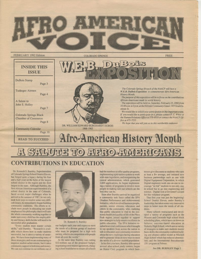 Afro American Voice, Colorado Springs, February 1992. Courtesy of Juanita Martin, S992.19.