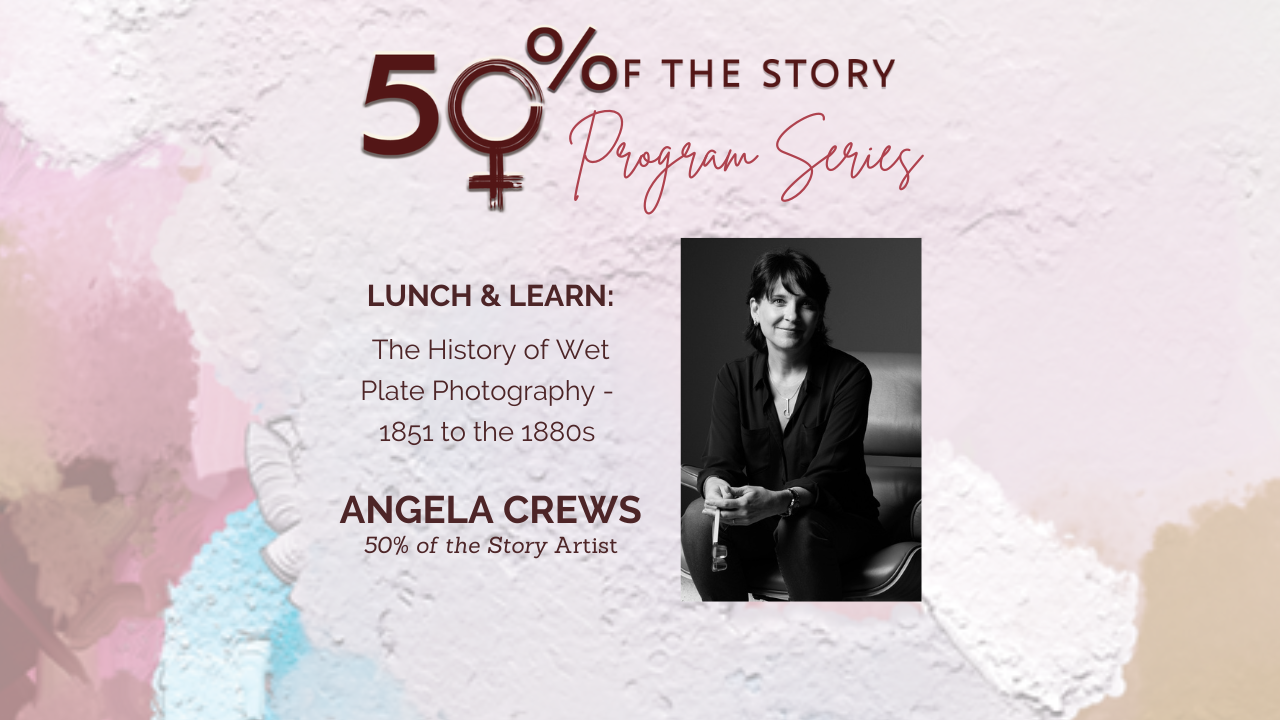 50% of the Program Series Logo and image of presenter, Angela Crews