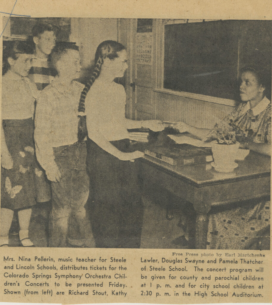 Nina Stroud Pellerin with students at Steele School, 1956