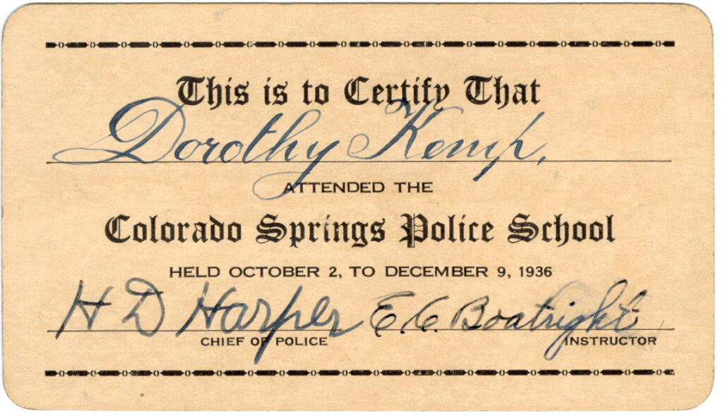 Dorothy (Kempf) Heller's CSPD Police School Card