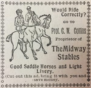 An 1898 Colorado Springs Gazette Advertisement for Charles W Collins' Riding School.