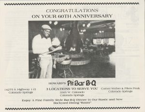 An advertisement for Howard's Pit Bar B-Q is from the 1978 Colorado Springs NAACP annual banquet program.