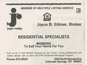 An advertisement placed in the 1978 Colorado Springs NAACP Chapter annual banquet program.