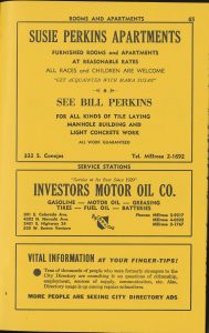 Advertisement for Susie Perkins Apartments, from the Colorado Springs City Directory, 1952