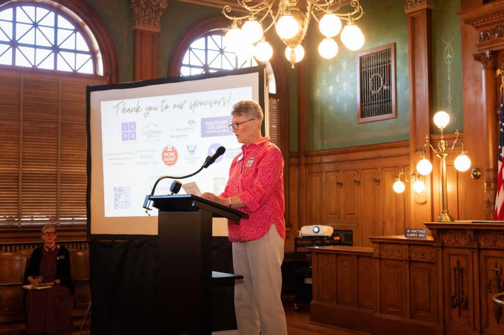 CSPM Board President, Nancy Bernard, speaking at the Gift of History event on May 14, 2026.