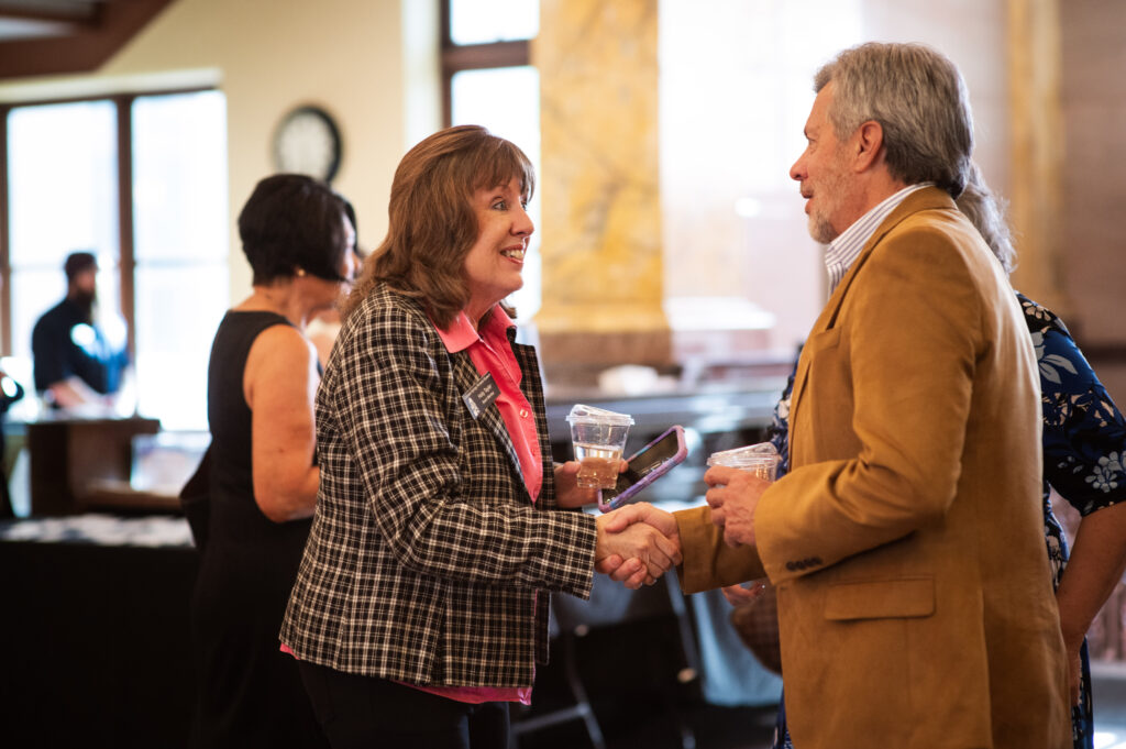 Holly Taylor greeting guests, Colorado Springs Pioneers Museum.